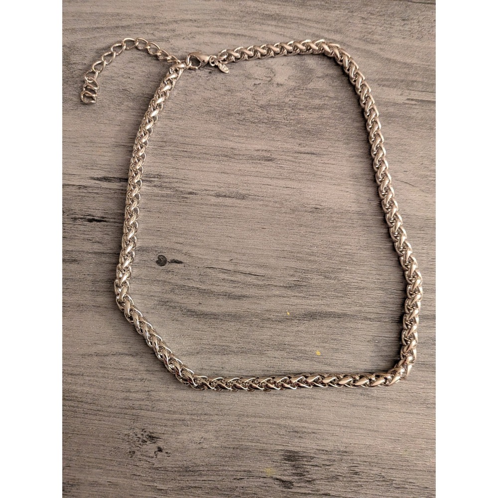 Mens Silver Tone‎ Wheat Chain Necklace Braided Link Adjustable Lobster Clasp
